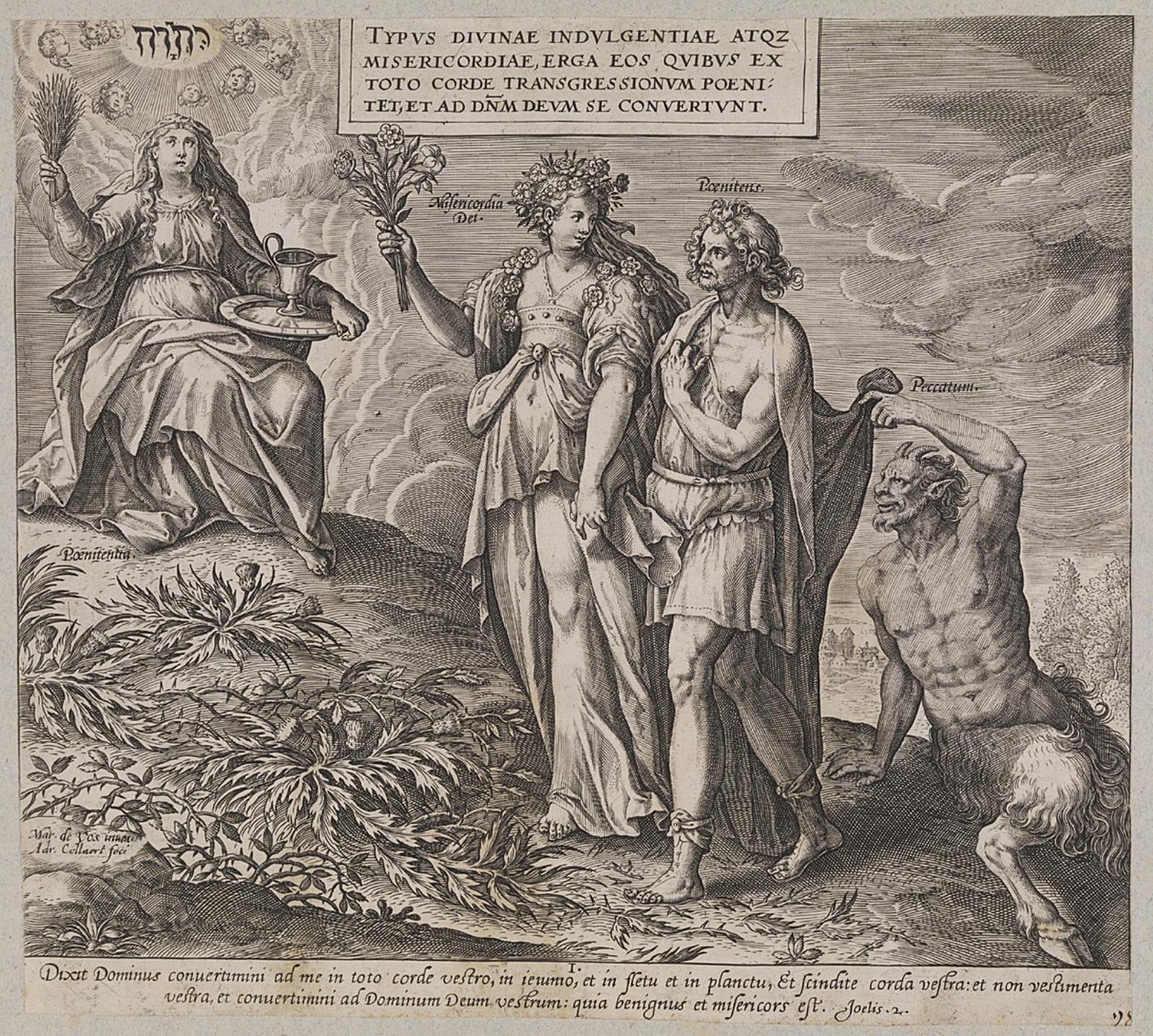 Título, alegoria de penitência e consciência de culpa de Ubekendt efter Maerten de Vos