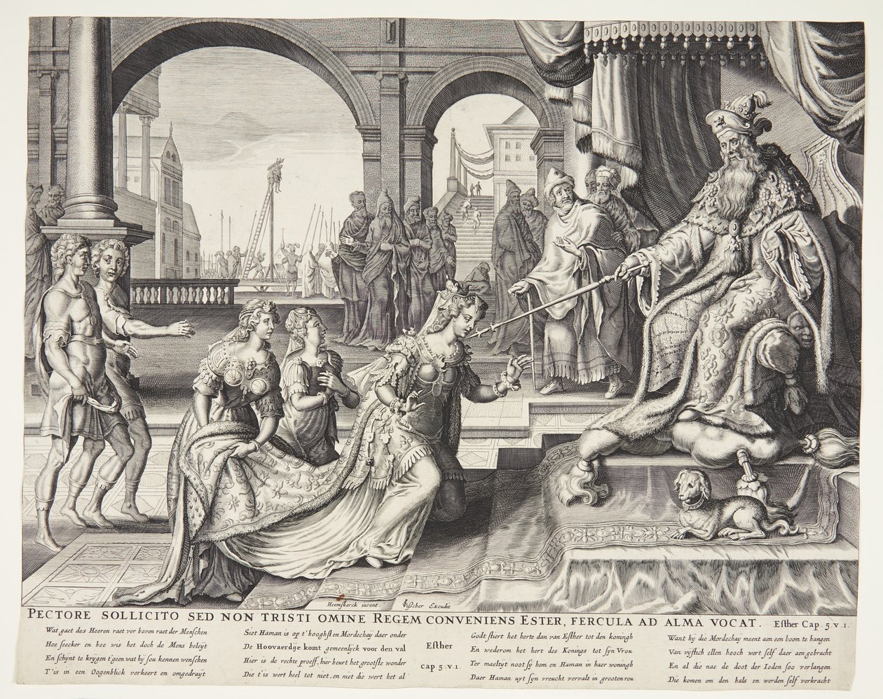 Ester diante de Assuero, convidando-o para um banquete de Ubekendt efter Philips Galle efter forlæg af Maarten van Heemskerck