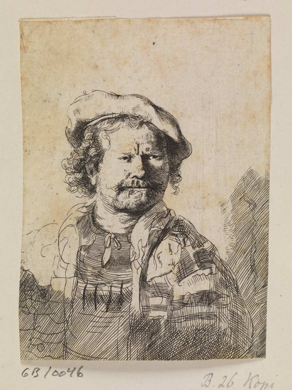 Rembrandt de boné liso e vestido bordado de Ubekendt efter Rembrandt