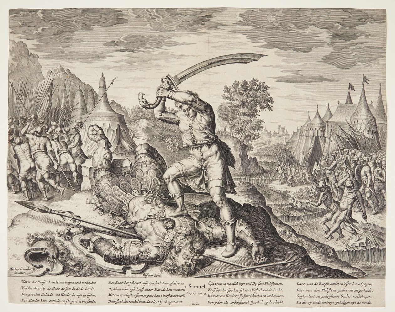 David cortando a cabeça de Golias de Ubekendt efter ubekendt efter Maarten van Heemskerck