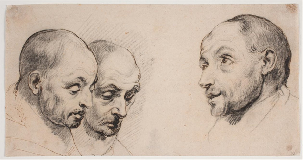 Três cabeças masculinas de Ubekendt kopist efter Anthony van Dyck