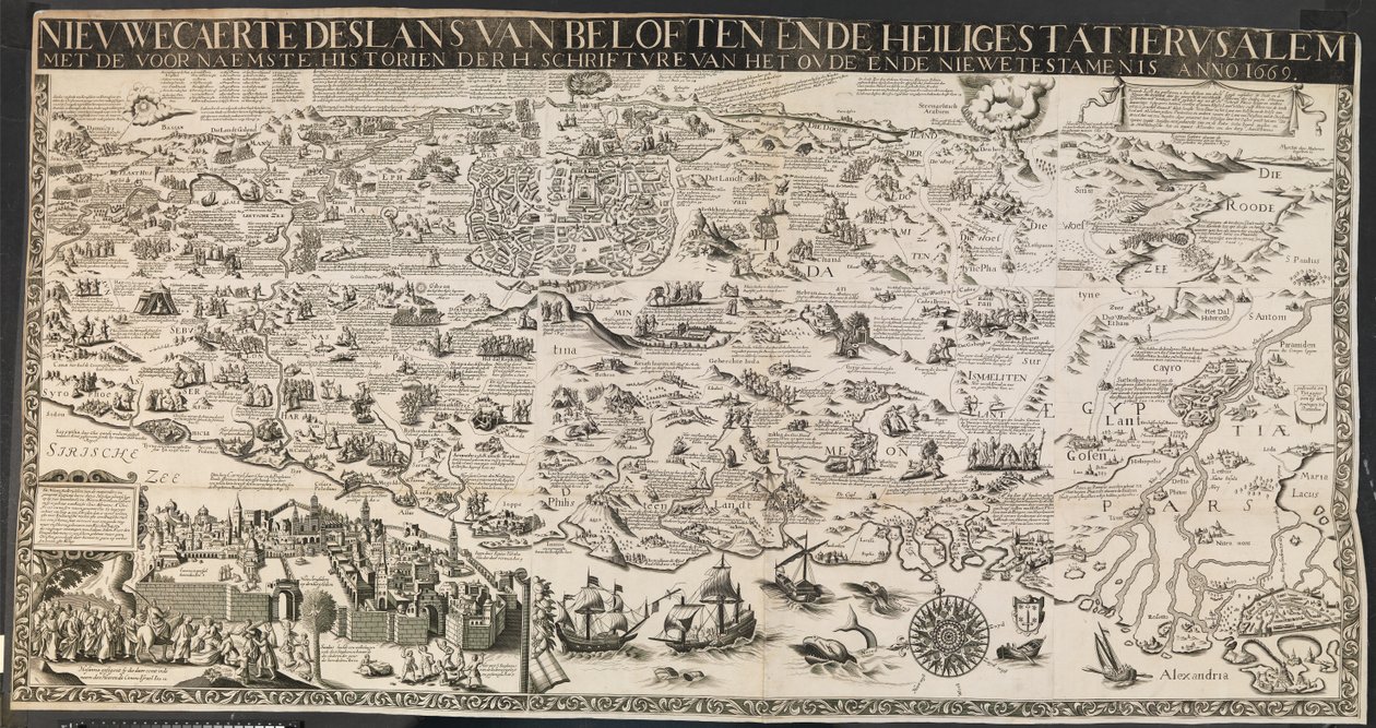 Nova carte des lants de promessas e a cidade santa de Jerusalém. de Ubekendt nederlandsk aktiv midten af 1600 tallet