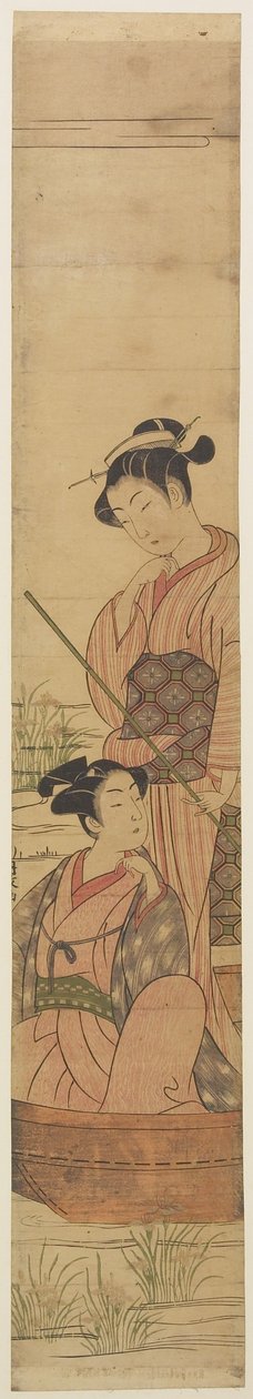 Casal jovem em um barco sob a lua, c.1770-72 de Uchimasa