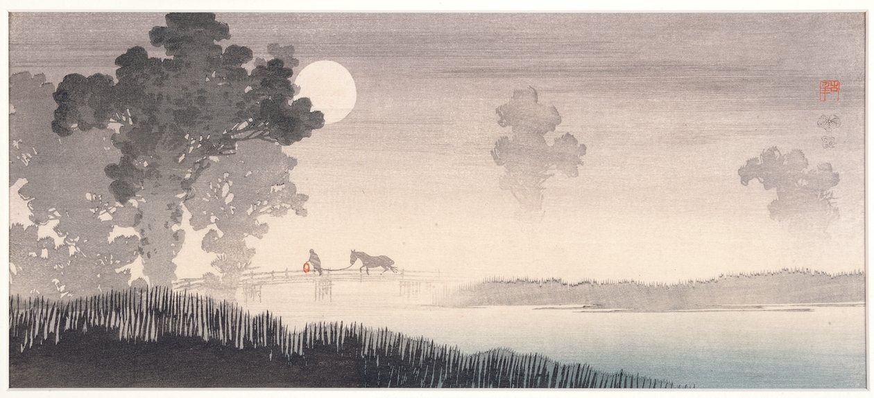 Misty enluarada paisagem, 1895-1910 (woodblock) de Uehara Konen