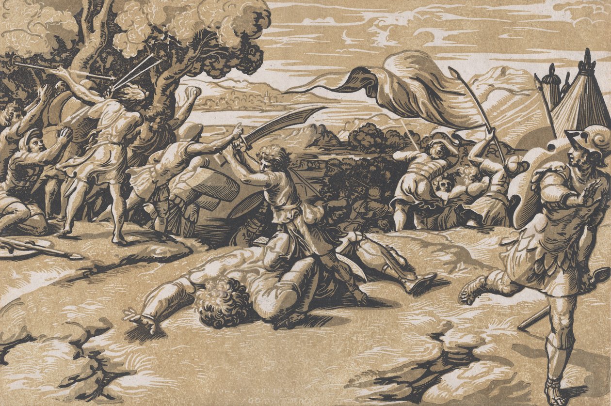 Davi e Golias, c. 1520-27. de Ugo da Carpi