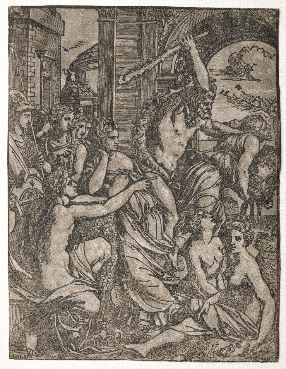 Hércules dirigindo inveja do Templo das Musas, 1522-24. de Ugo da Carpi