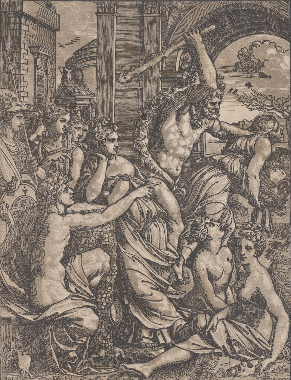 Hércules perseguindo a avareza do Templo das Musas, ca. 1520-27. de Ugo da Carpi