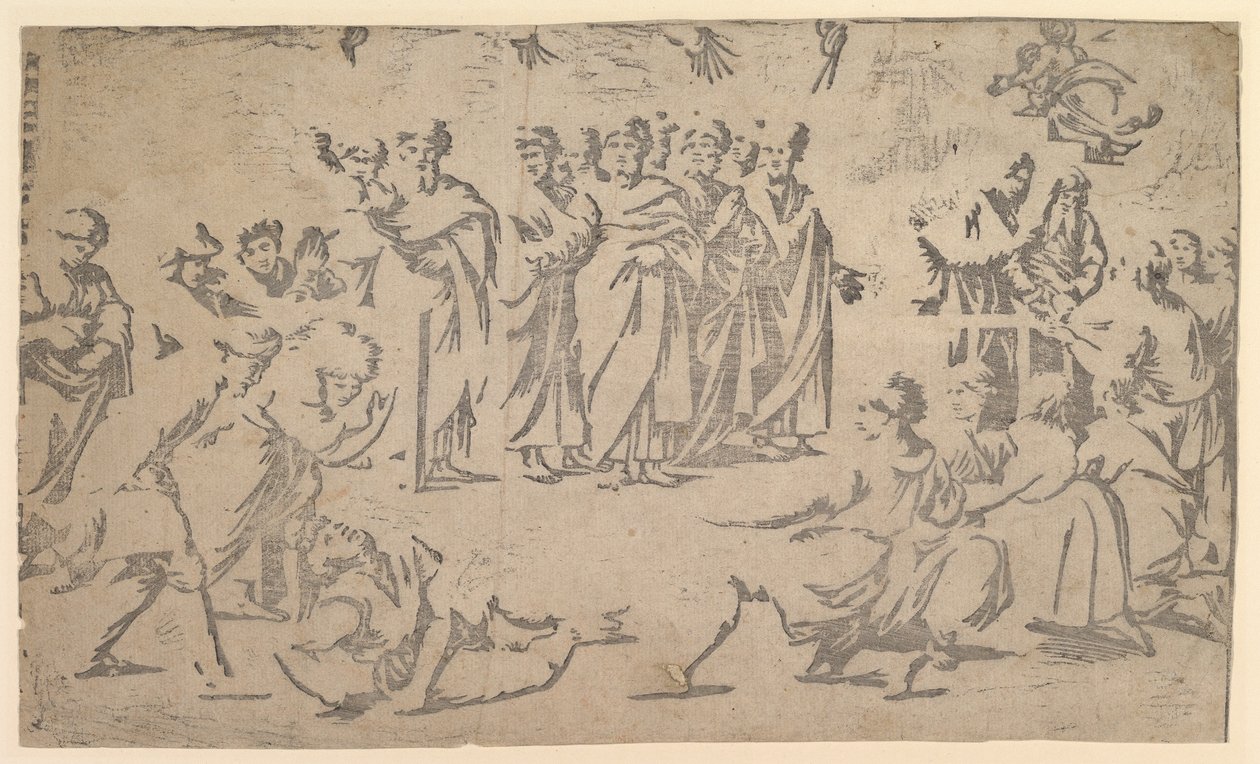 A morte de Ananias cercada por apóstolos, 1518. de Ugo da Carpi