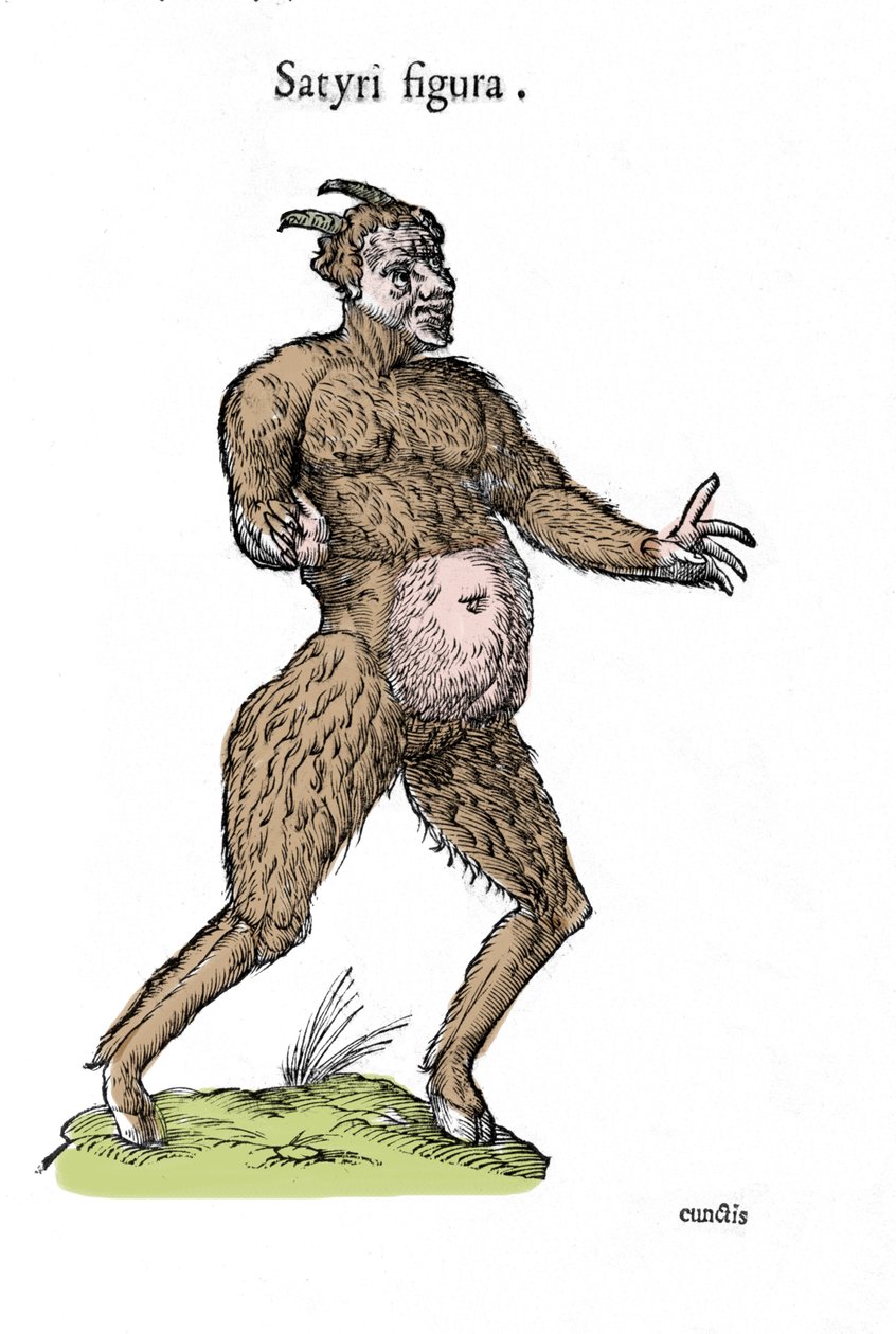 Representação de um sátiro. Placa de um manuscrito de História Natural de Ulisse Aldrovandi (1522-1605) sobre monstros de Ulisse Aldrovandi
