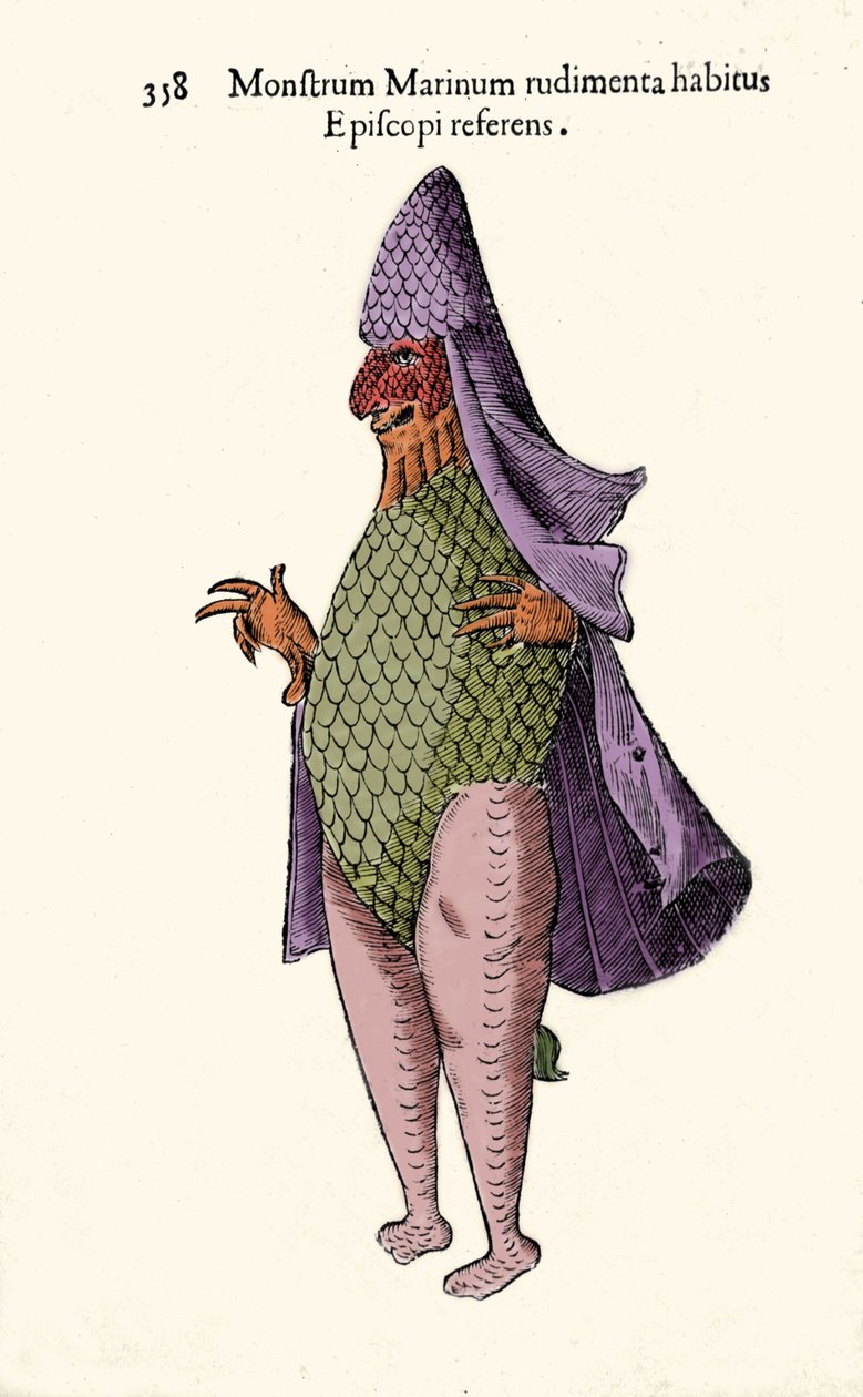 O eveque marinho, peixe imaginário e monstro marinho por Ulisse Aldrovandi (1522-1605), "Monstrorum Historiae", Bolonha 1642 de Ulisse Aldrovandi