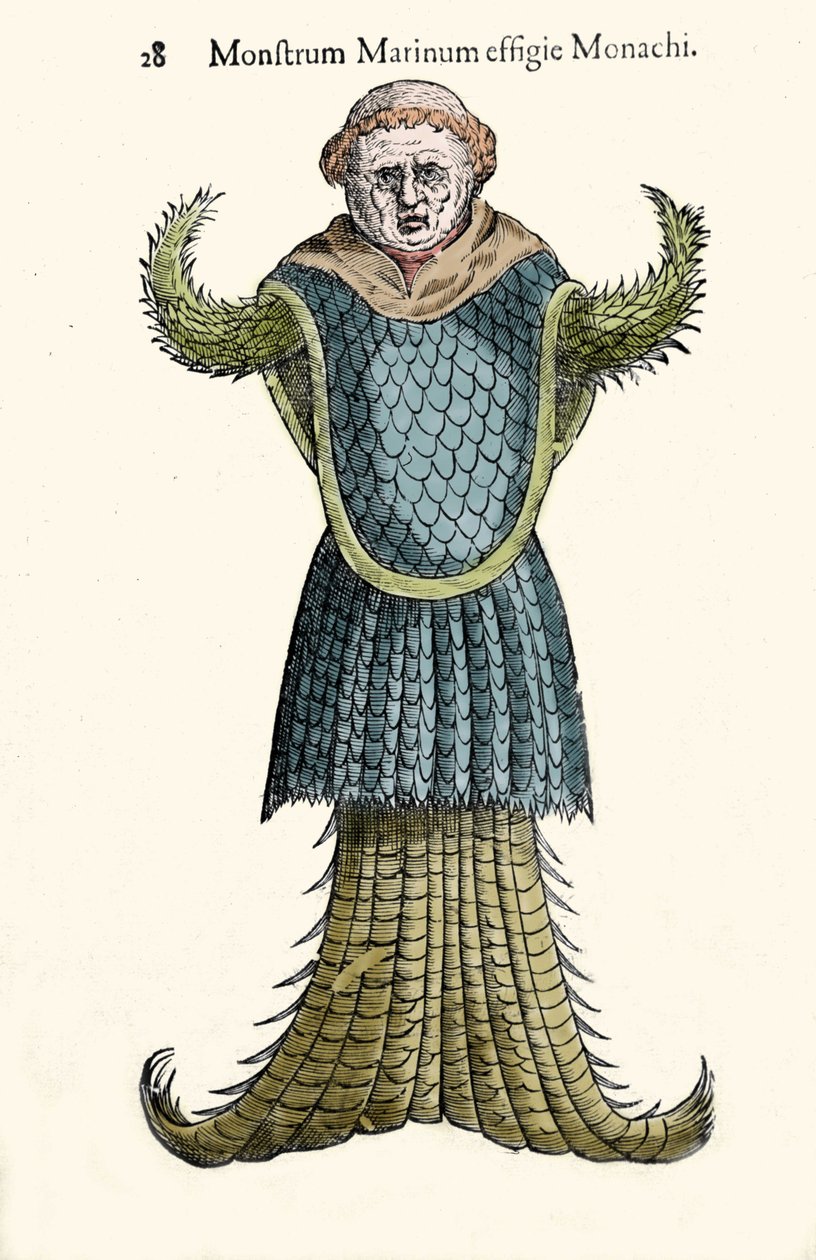 O monge marinho, peixe imaginário e monstro marinho por Ulisse Aldrovandi (1522-1605), "Monstrorum Historiae", Bolonha 1642 de Ulisse Aldrovandi