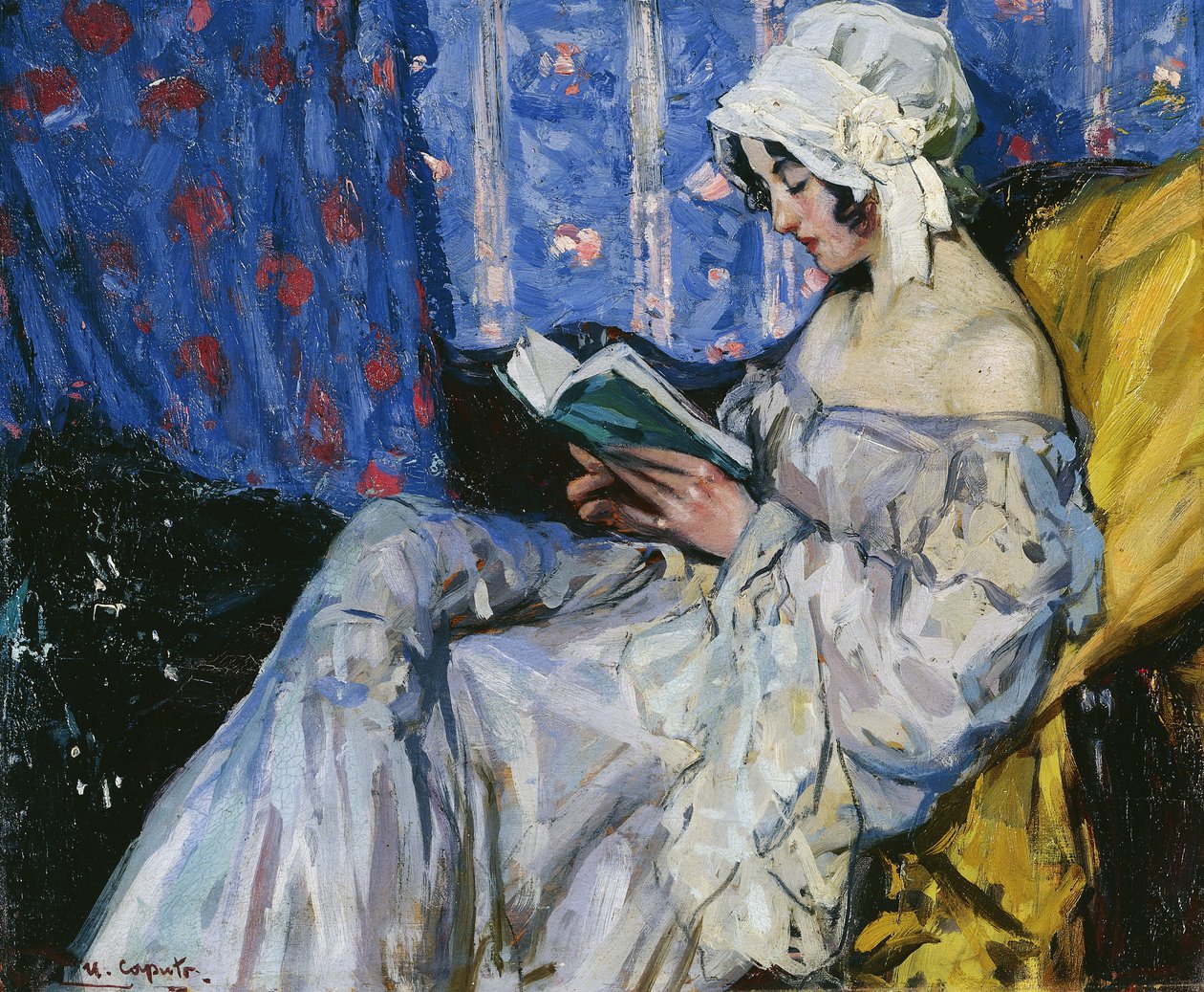 Uma menina lendo em um interior de Ulisse Caputo