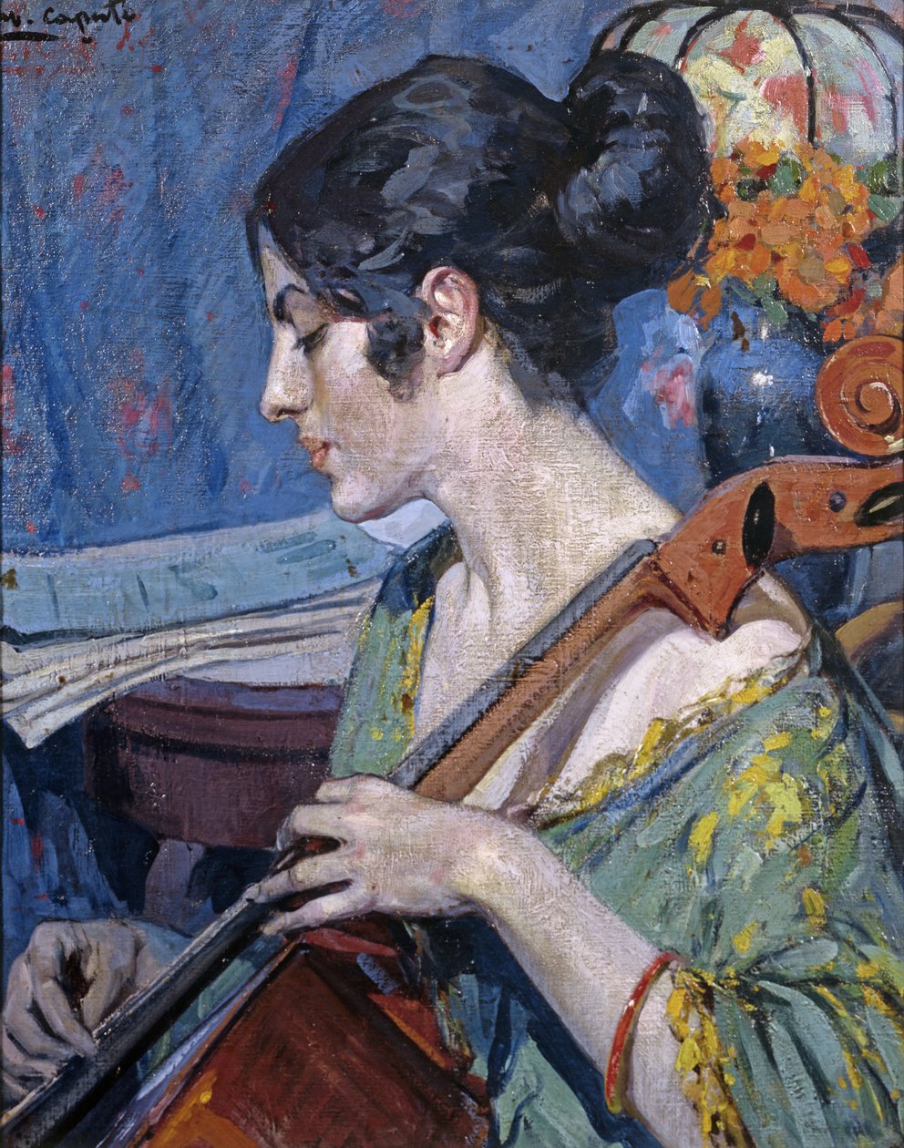 O tocador de violoncelo (óleo sobre tela) de Ulisse Caputo