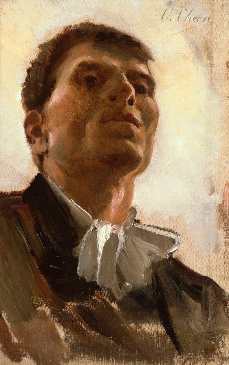Cabeça de um homem jovem (óleo sobre tela) de Ulpiano Checa y Sanz
