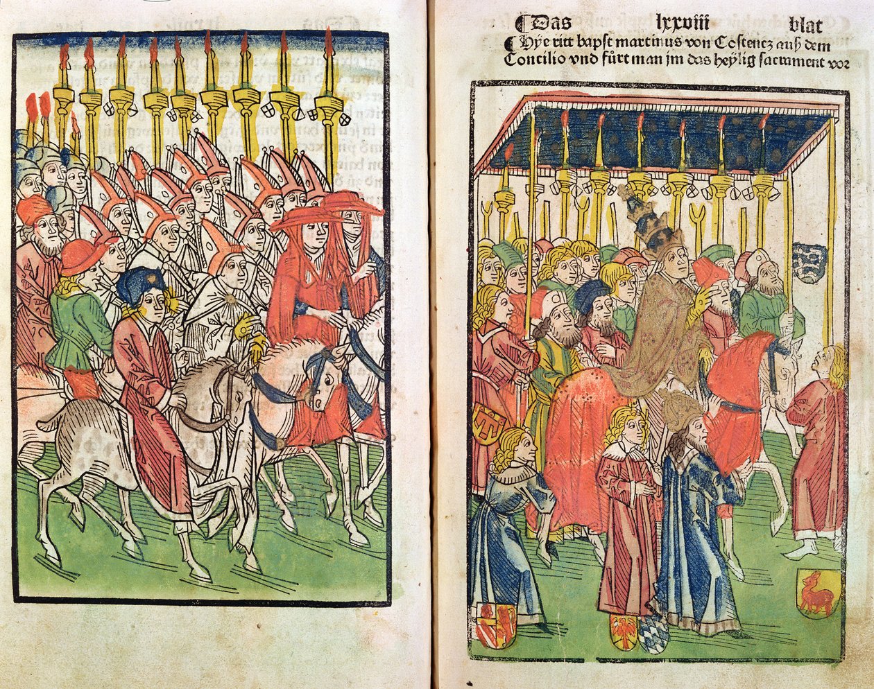 Chegada do antipapa João XXIII (c.1370-1419) no Concílio de Constança em 1414, 1483 (gravura em madeira colorida) de Ulrich von Richental