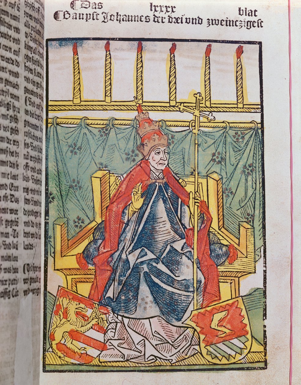 O Antipapa João XXIII (c.1370-1419) no Concílio de Constança (1414-18), 1483 (gravura em madeira colorida) de Ulrich von Richental