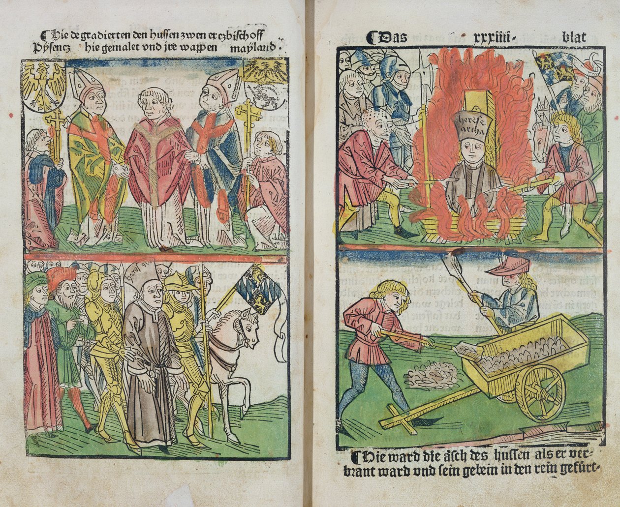 Jan Hus, queimado na fogueira do Concílio de Constança, de "História do Concílio de Constança", publicado em 1483 de Ulrich von Richental