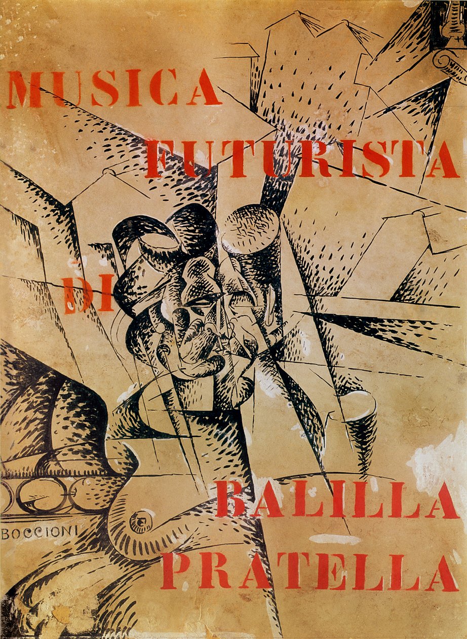 Design para a capa de &39;Musica Futurista&39; de Francesco Balilla Pratella (1880-1955), 1912 (têmpera e tinta sobre papelão) de Umberto Boccioni