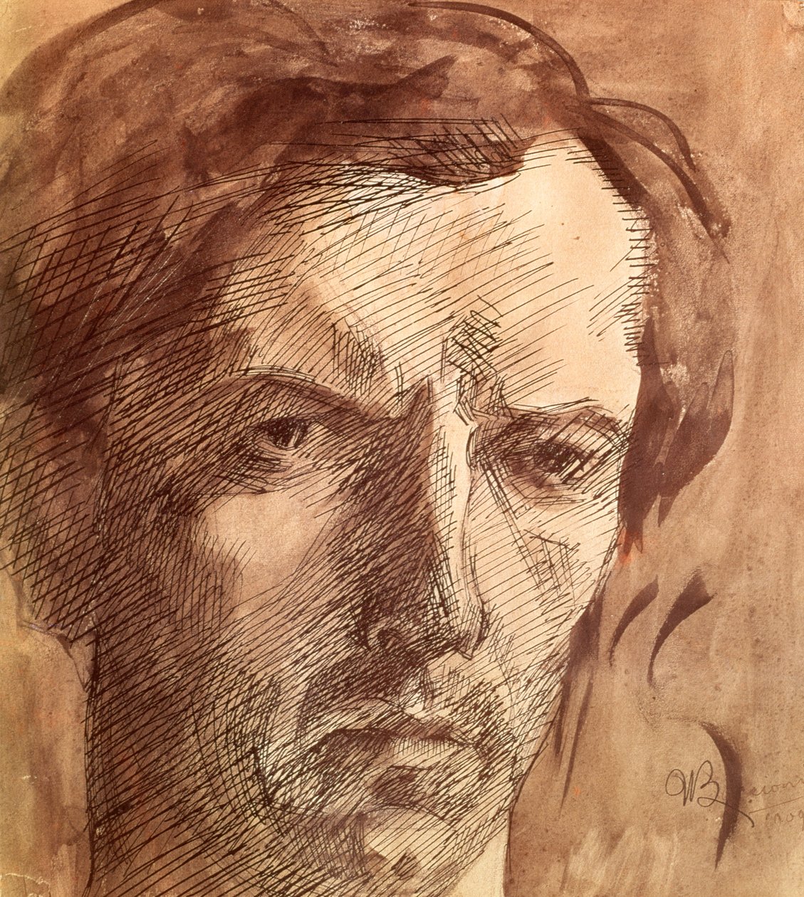 Auto-retrato, 1909 (tinta e vaso sanitário) de Umberto Boccioni