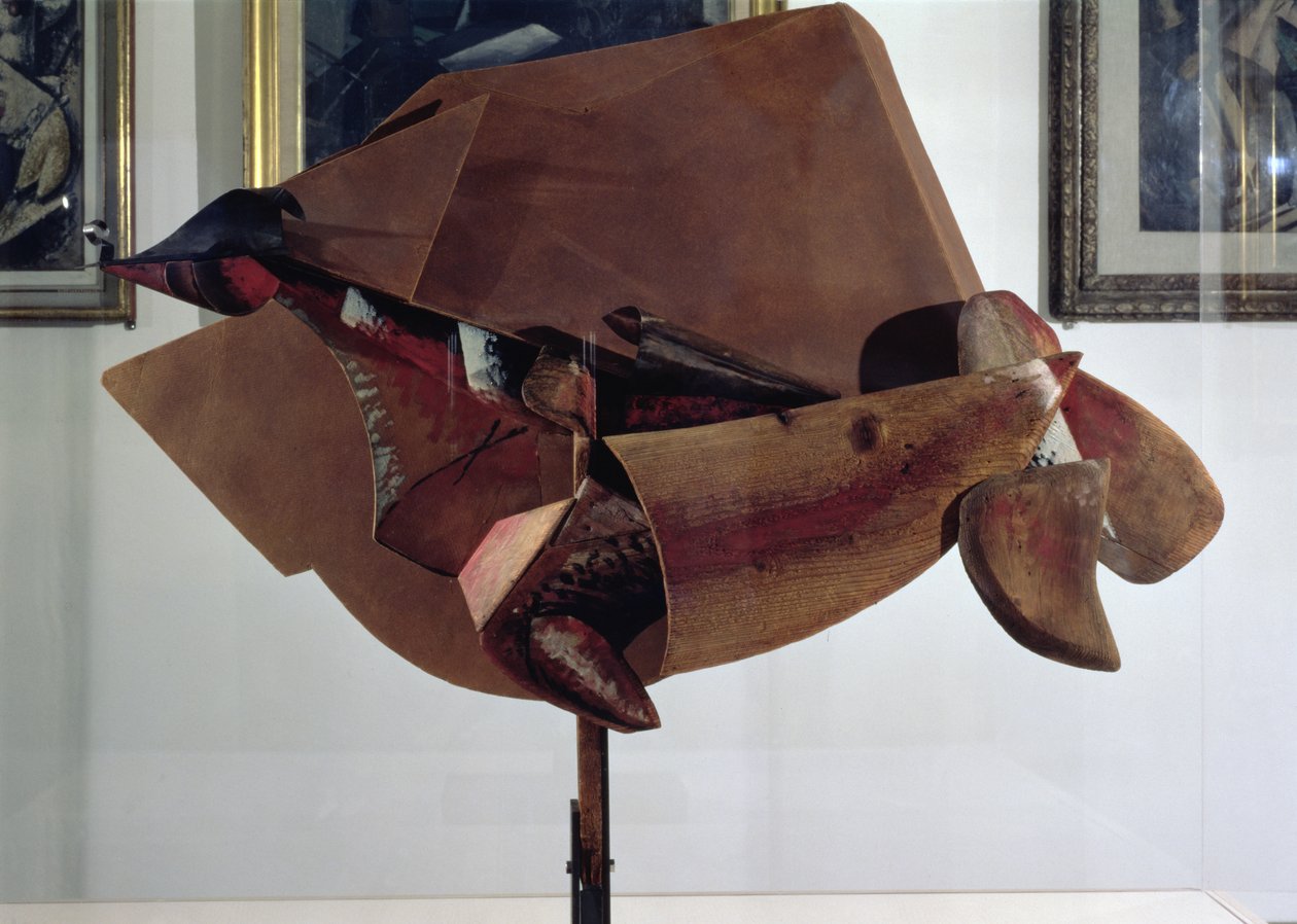 Dinamismo de um cavalo em movimento e casas (mídia mista) de Umberto Boccioni