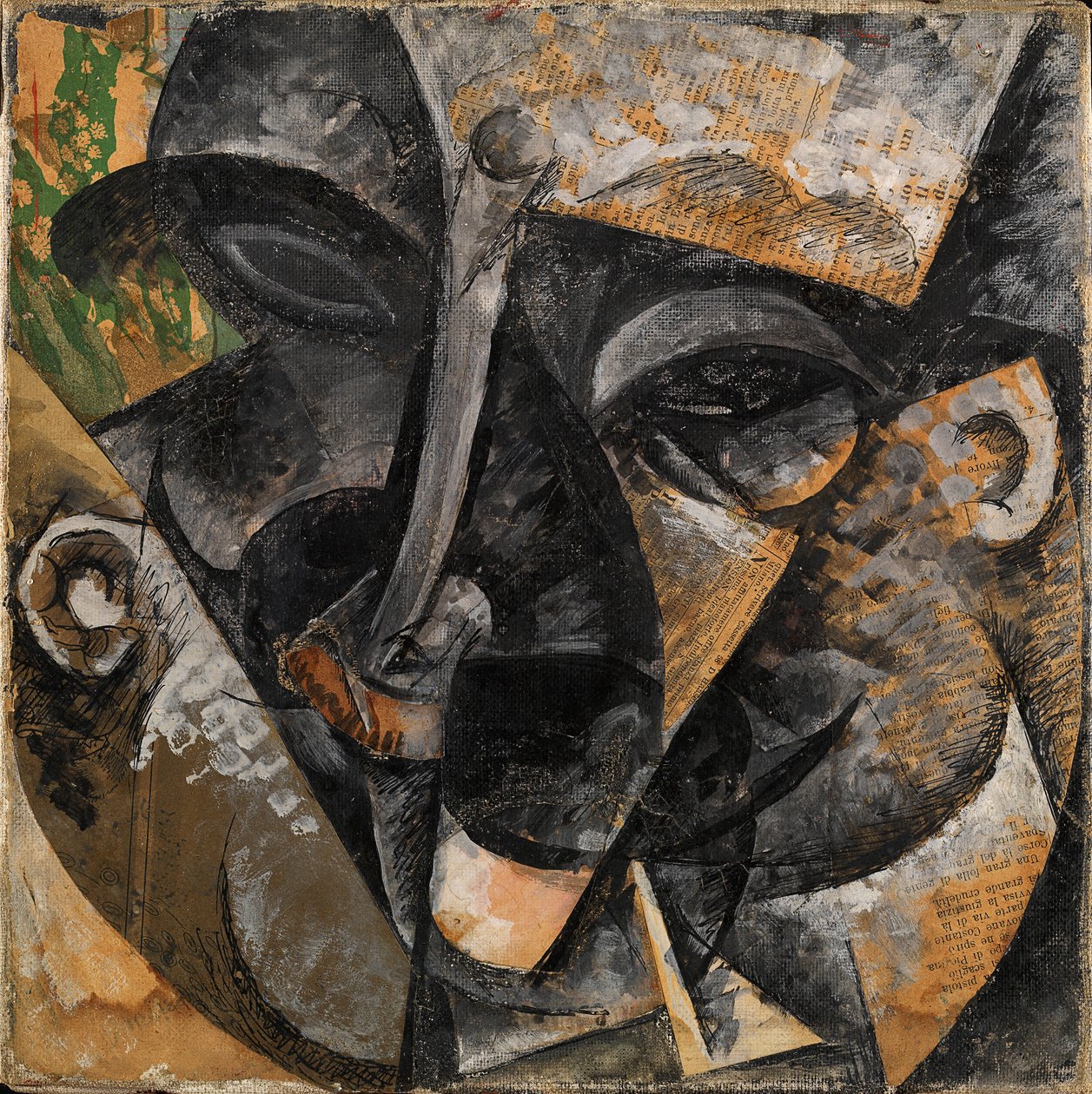Dinamismo de uma cabeça de homem ou Composição de uma cabeça de mulher ou Decomposição de uma cabeça humana ou Linhas forçam a cabeça de um homem (Dinamismo di una testa di uomo), de Umberto Boccioni de Umberto Boccioni