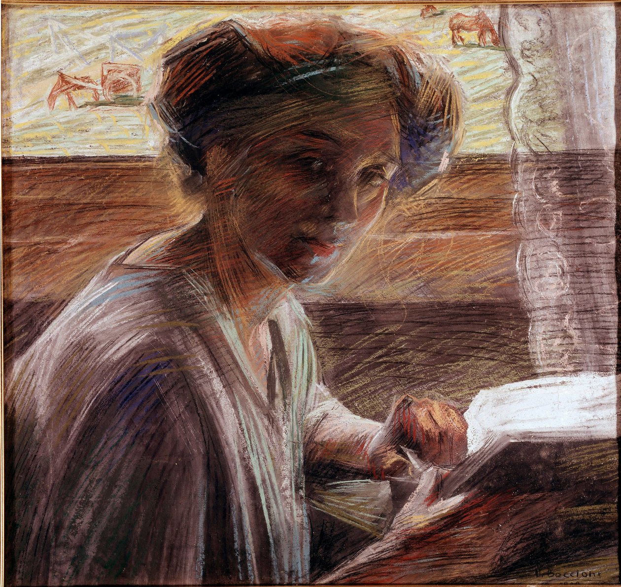 Retrato da irmã do pintor lendo a pintura Pastel de Umberto Boccioni (1882-1916) 1908 Sol. 54x58 cm Veneza, Galleria d