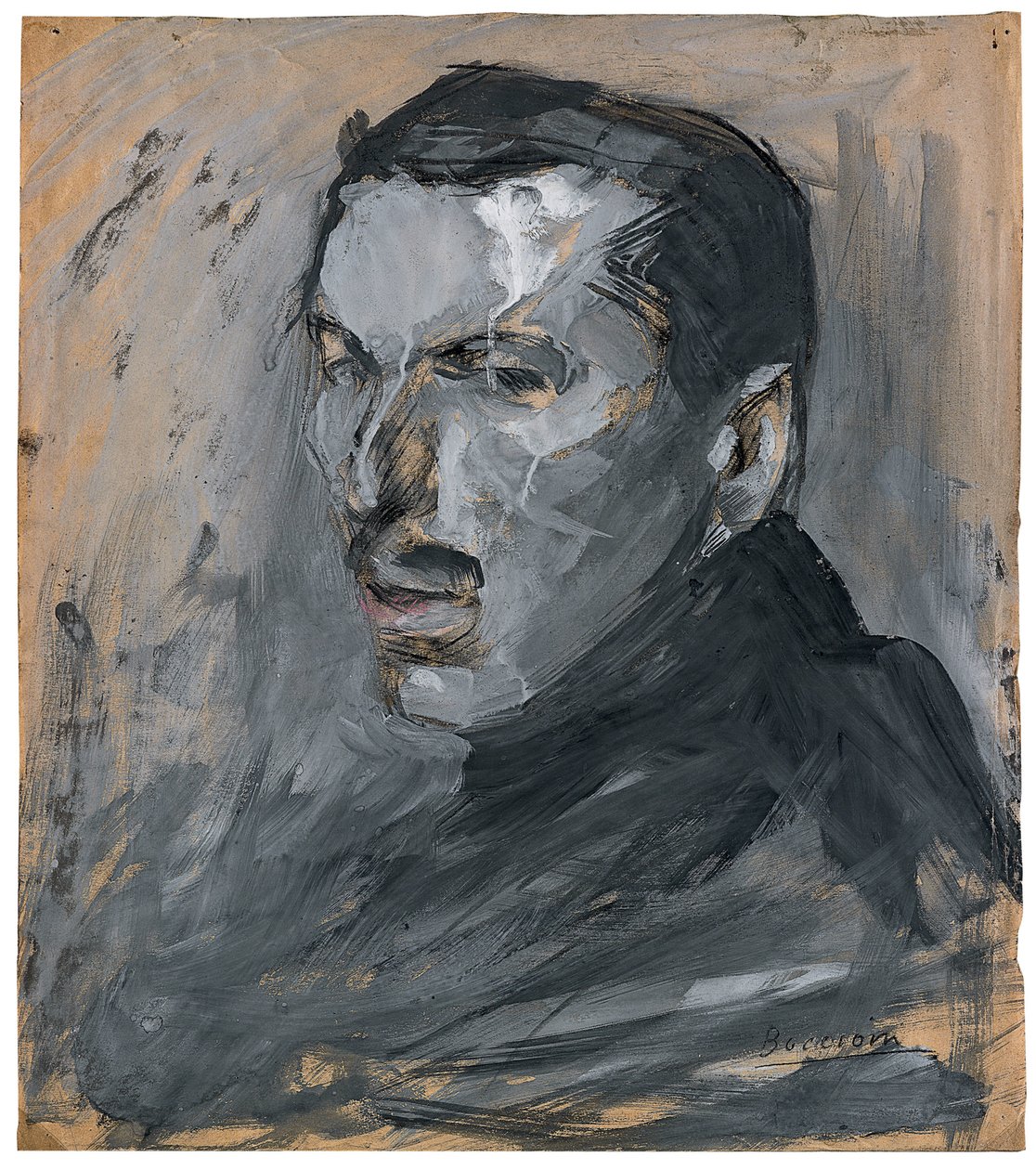 Auto-retrato por Boccioni, Umberto (1882-1916). Tempera e pastel sobre papelão, tamanho : 43,5x38,3 de Umberto Boccioni