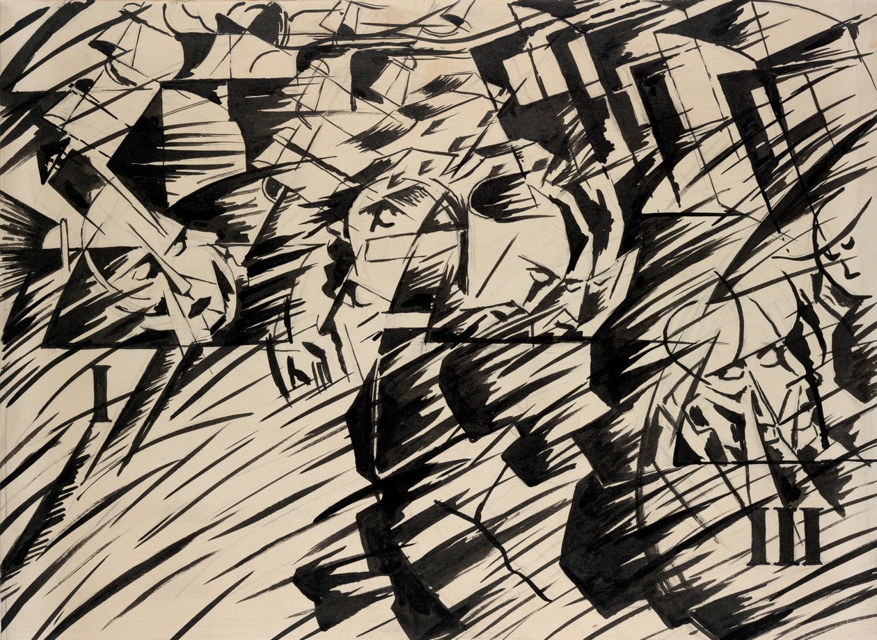 Estados de espírito: aqueles que vão, 1912 (tinta no papel) de Umberto Boccioni