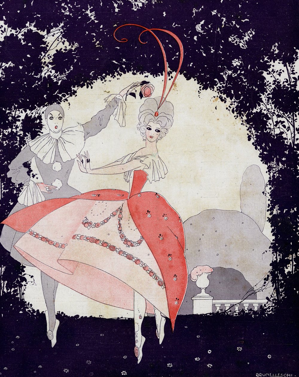 Nos Jardins de Armide, O Balé da Rainha das Rosas - ilustração de la Vie Parisienne de Umberto Brunelleschi