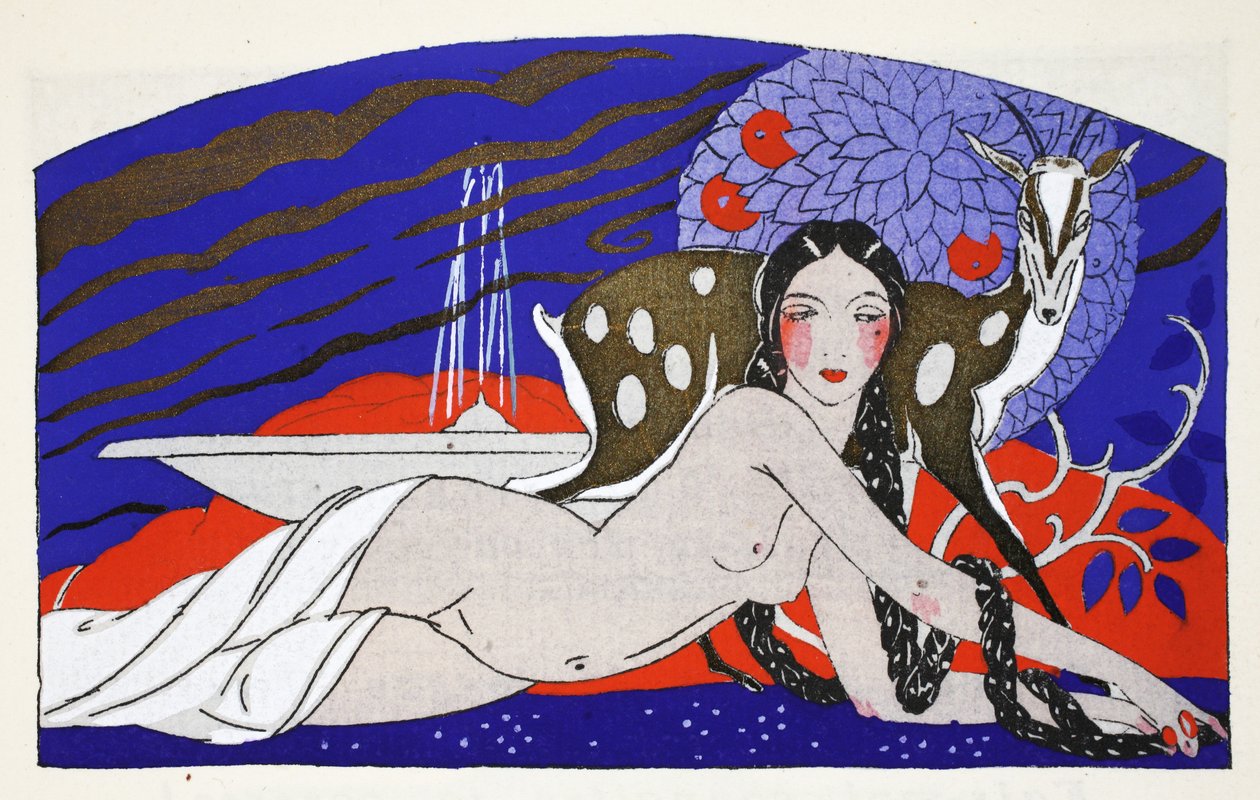A menina das tranças compridas (estêncil estampado) de Umberto Brunelleschi