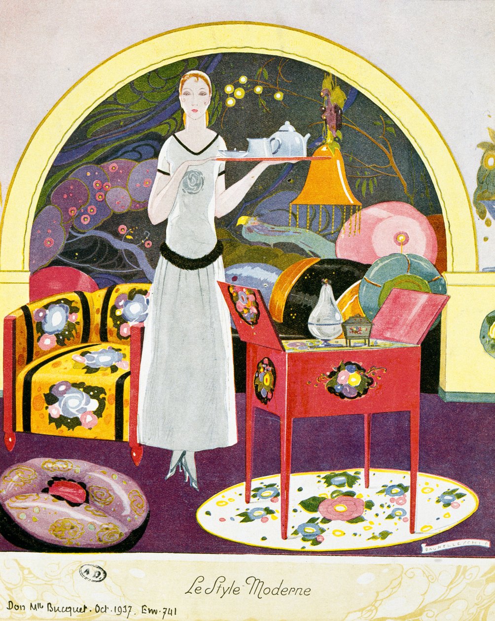 Cena de estilo moderno, cenário teatral, aquarela de Umberto Brunelleschi