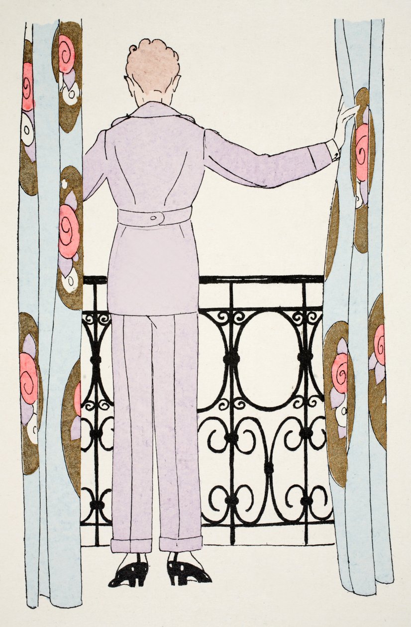 Mulher de terninho na janela (impressão pochoir) de Umberto Brunelleschi