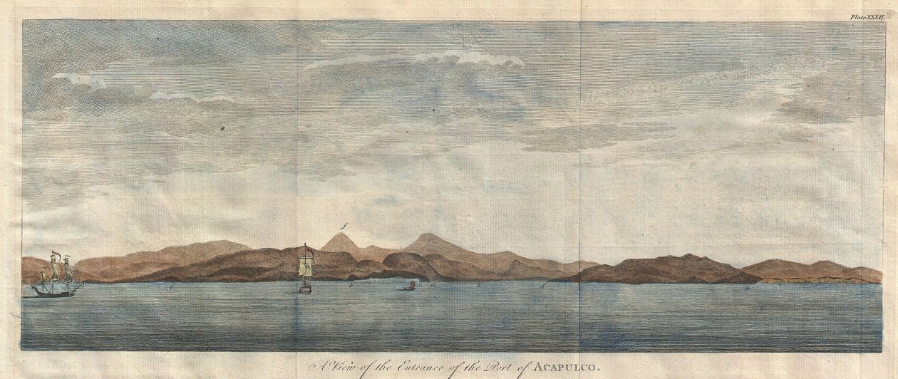 Uma vista da entrada do porto de Acapulco de Unbekannt Unbekannt