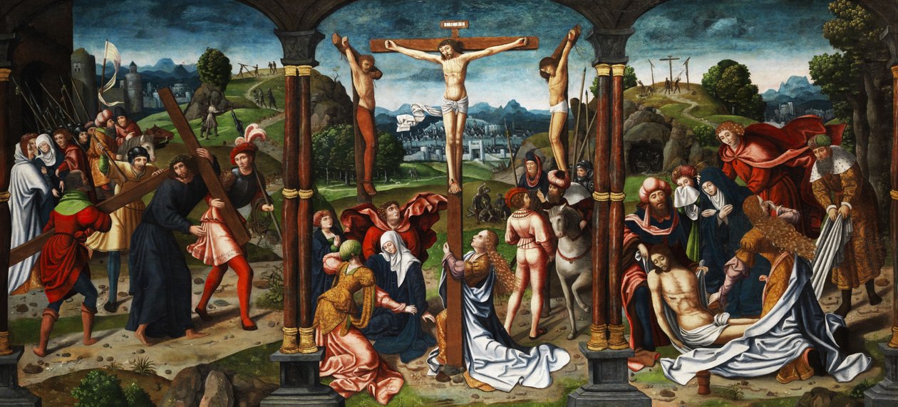 Pintura de altar com cena de calvário de Unbekannt Unbekannt