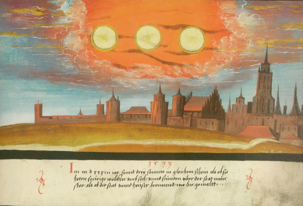 Augsburger Wunderzeichenbuch - Folio 131 Sóis secundários acima de Münster de Unbekannt Unbekannt