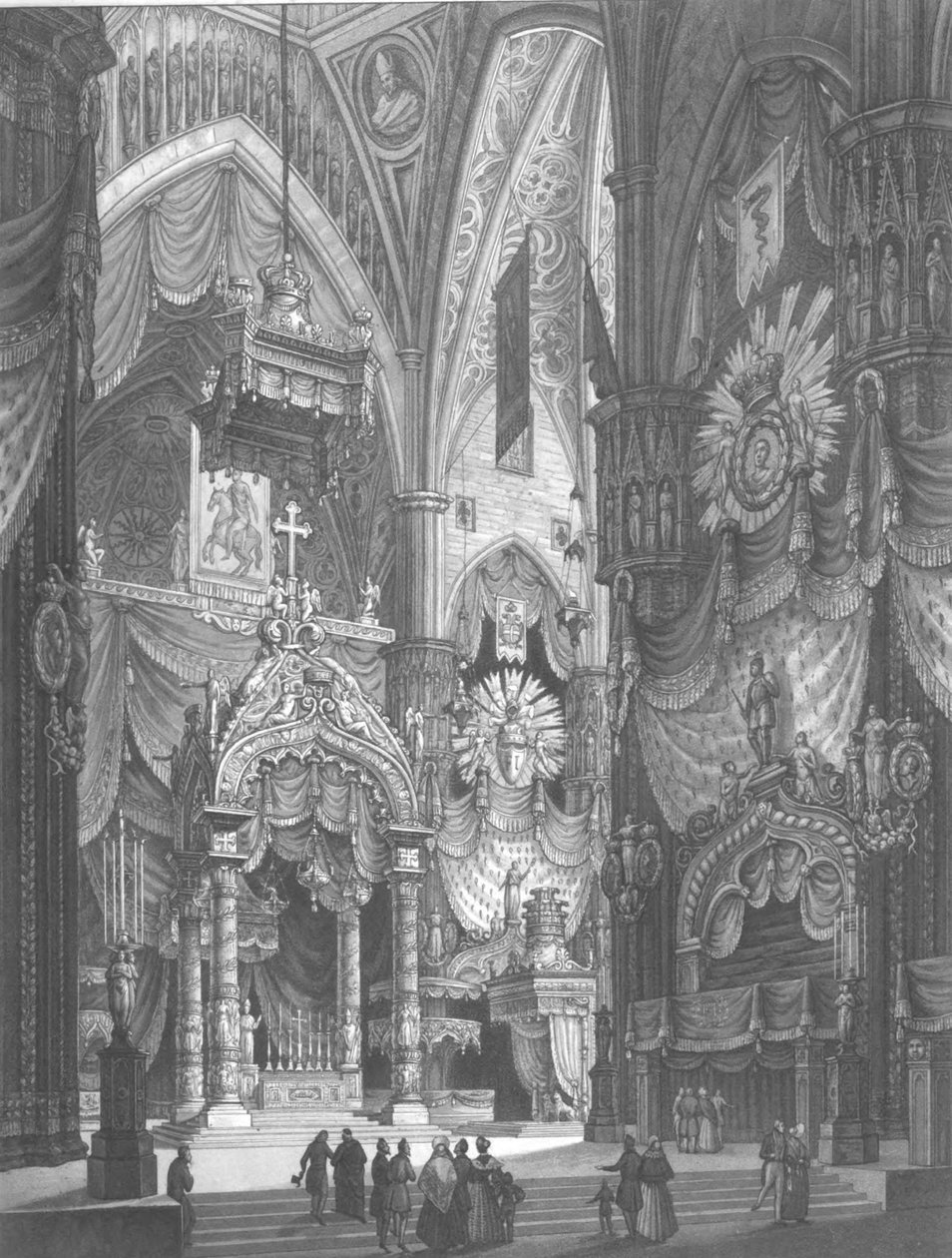 Decorações no interior da Catedral de Milão na coroação de Fernando I como rei da Lombardia-Veneza de Unbekannt Unbekannt