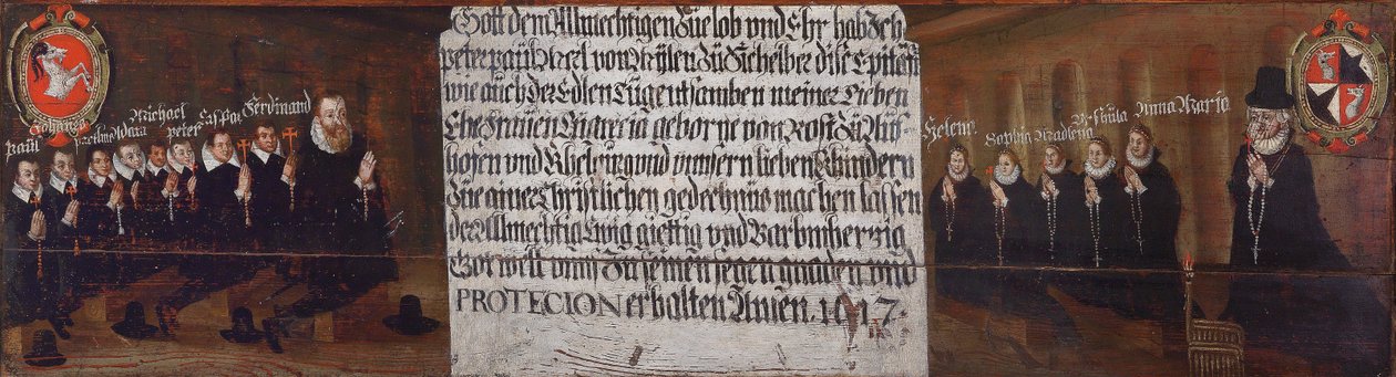 Epitáfio de Peter Paul von Mörl von Falzes para Mühlen e Sichelburg, sua esposa Margret von Rost zu Aufhofen e Kehlburg e seus filhos de Unbekannt Unbekannt
