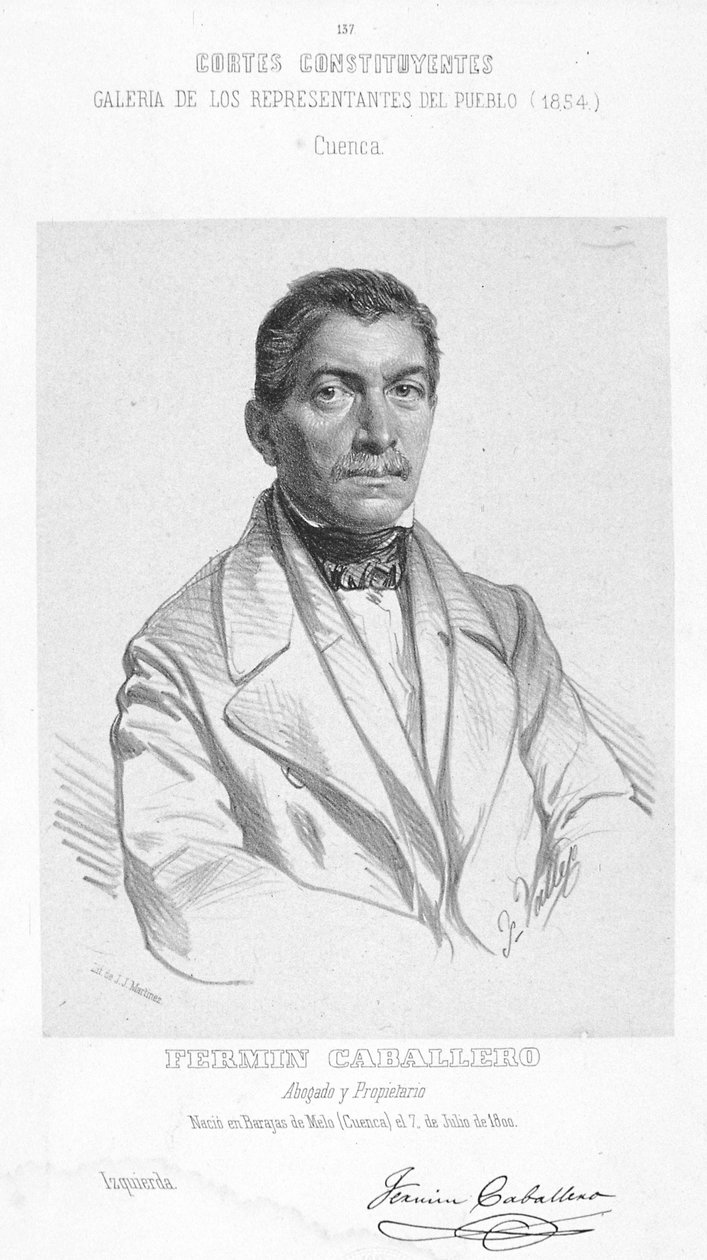 Gravura em preto e branco do geógrafo, jornalista, escritor, político e palestrante espanhol Fermín Caballero (1800-1876) de Unbekannt Unbekannt