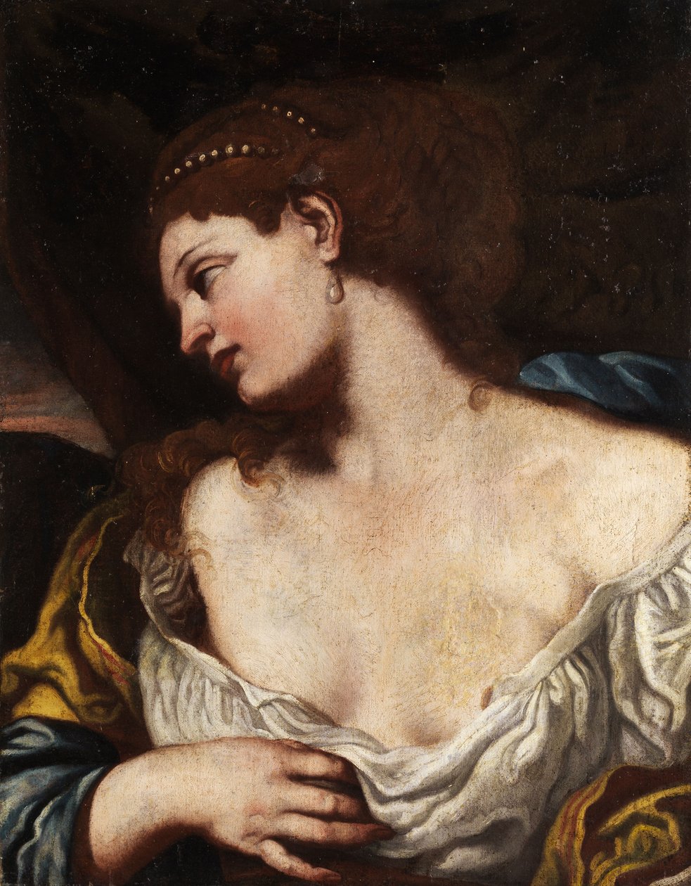 Meio retrato de uma jovem mulher (possivelmente Lucretia ou Cleopatra) de Unbekannt Unbekannt