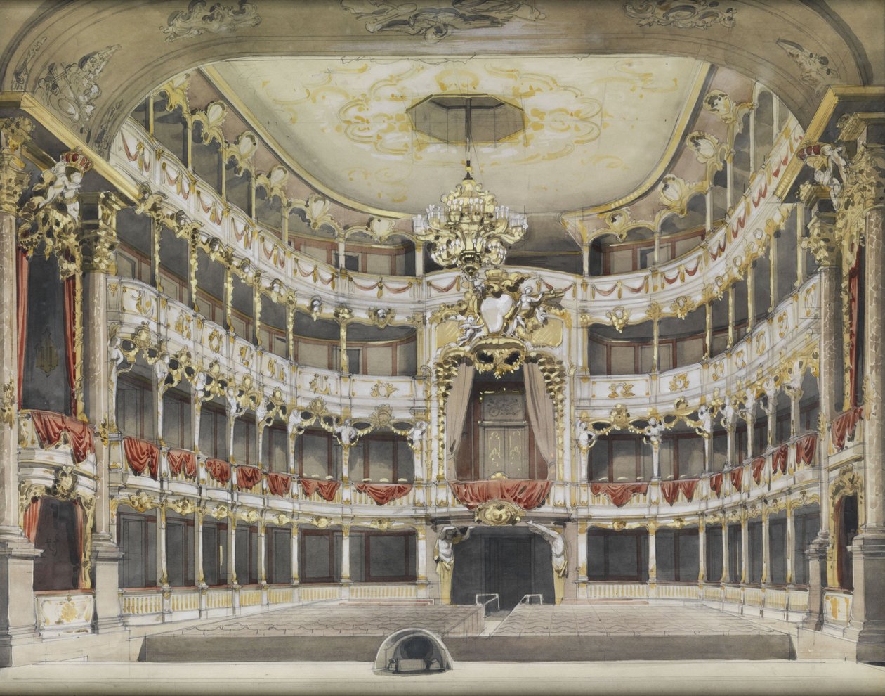 Interior do Teatro Residenztheater em Munique (Teatro Cuvilliés) de Unbekannt Unbekannt