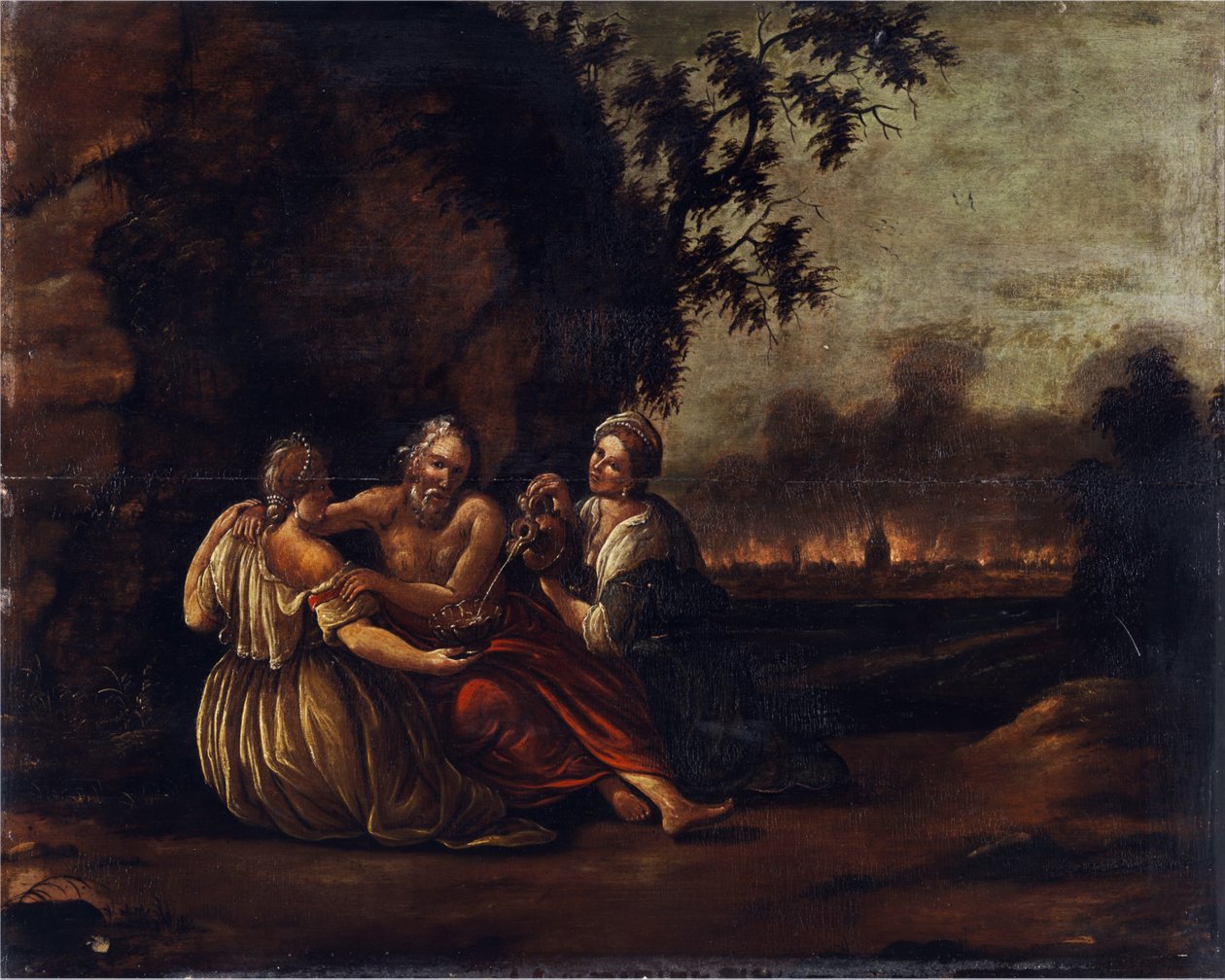 Lot e suas filhas na frente da sodom ardente. de Unbekannt Unbekannt