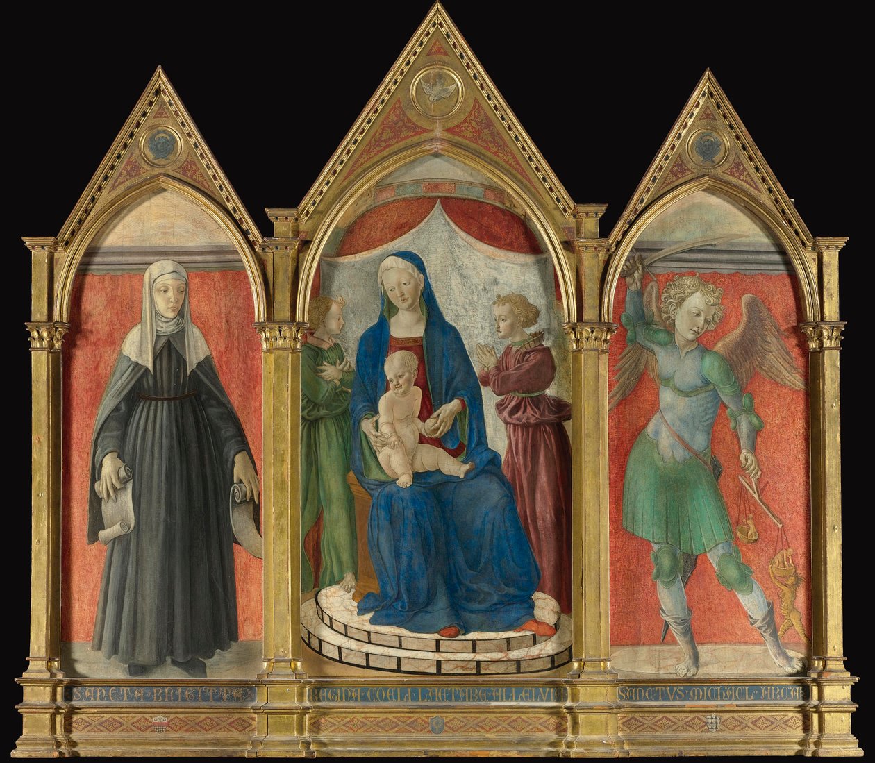Mestre de Pratovecchio, tríptico com Maestà, Santa Brigida e San Michele de Unbekannt Unbekannt