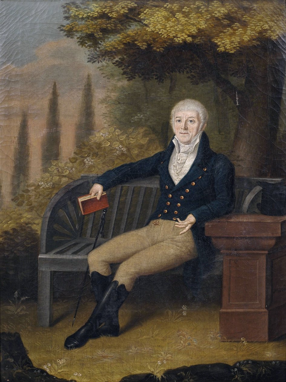 Retrato do livreiro Christian Gottlob Ebner (1755-1821) em um banco de parque de Unbekannt Unbekannt