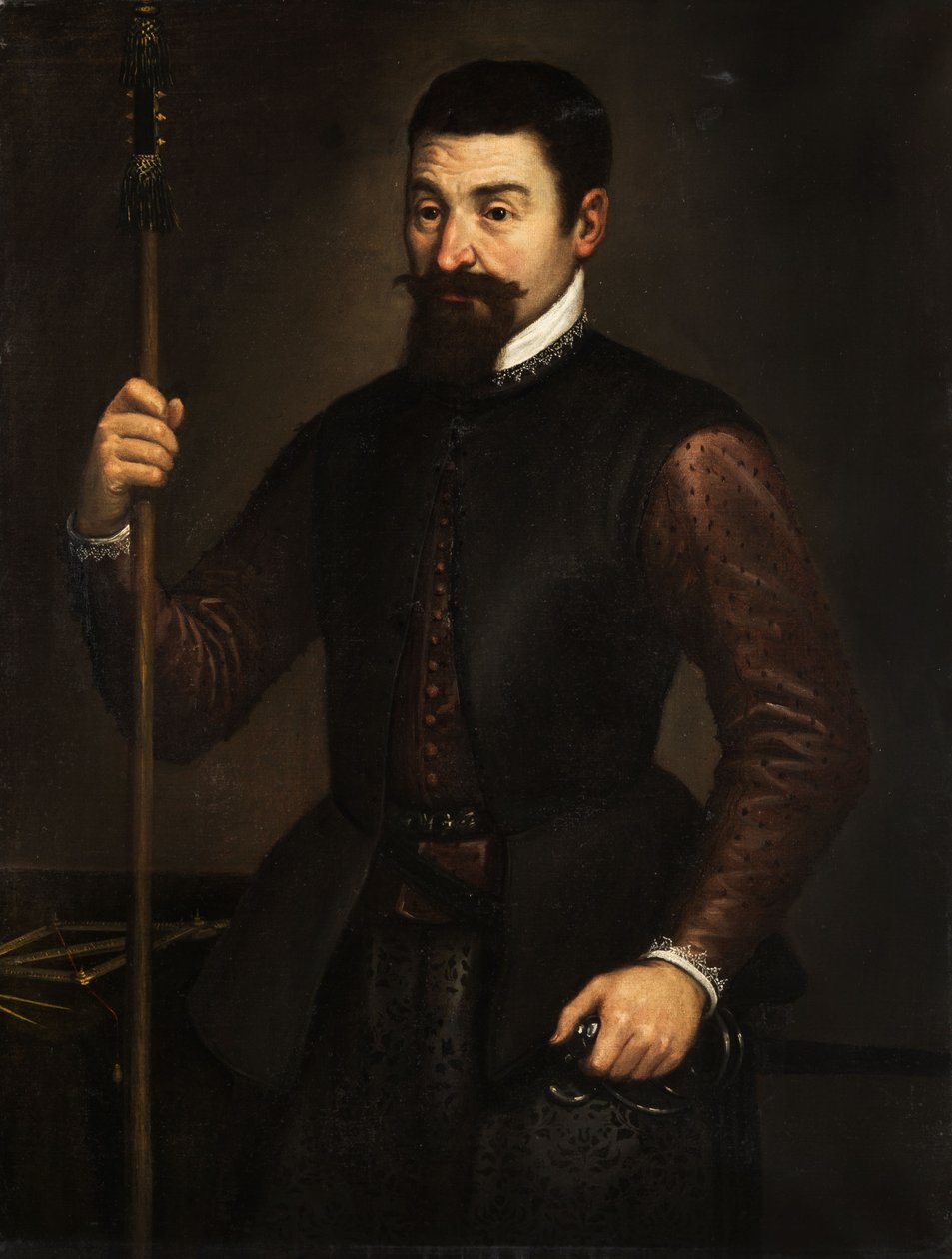 Retrato de um general com espada, lança e instrumento de medição de campo de Unbekannt Unbekannt