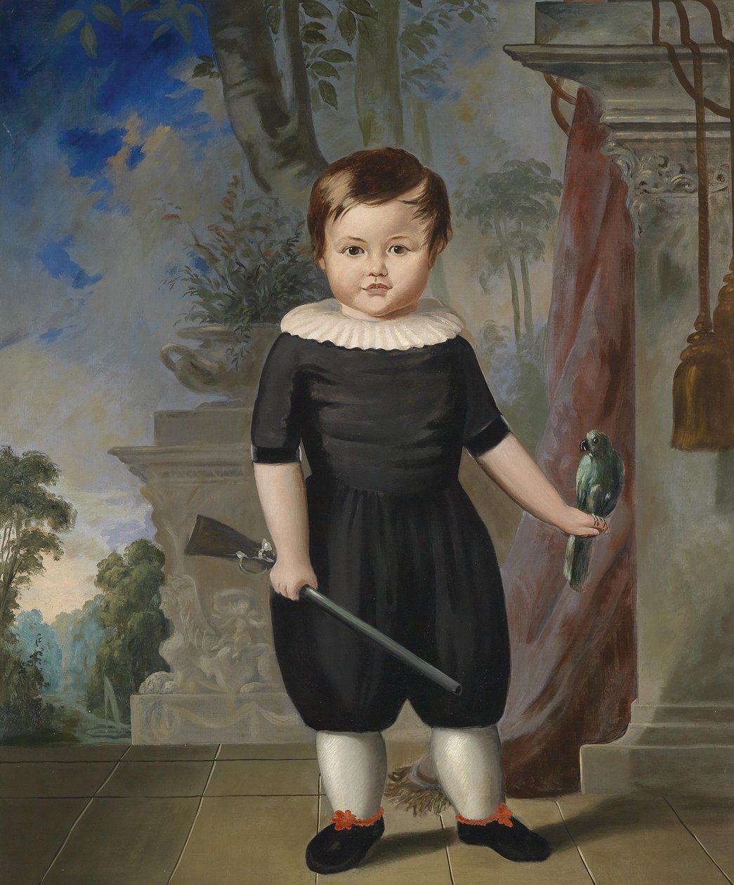 Retrato, de, um, menino, com, arma, e, pássaro de Unbekannt Unbekannt