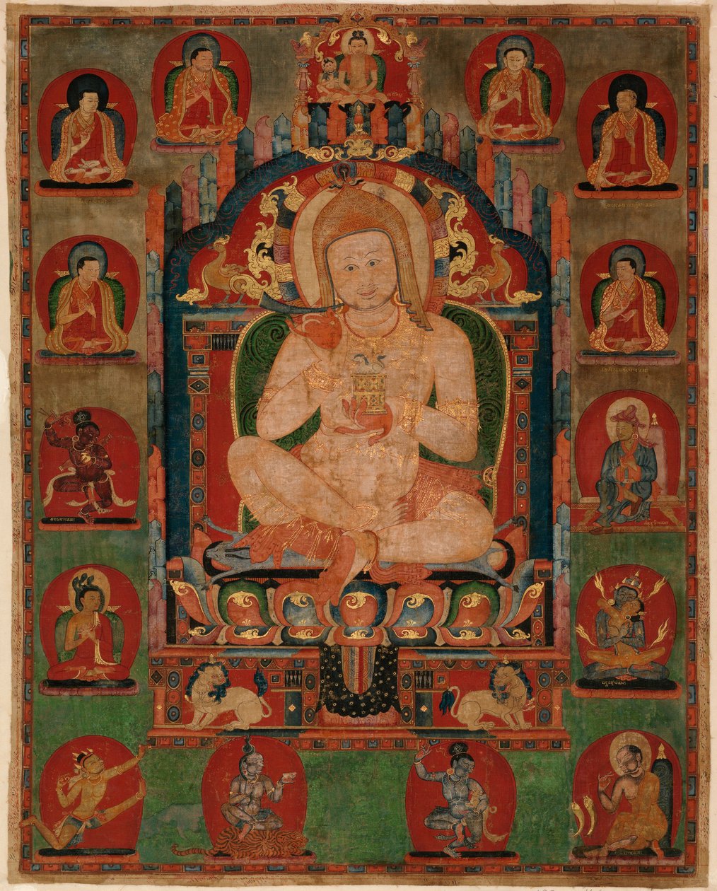 Retrato de Jnanatapa, cercado por lamas e mahasiddhas de Unbekannt Unbekannt