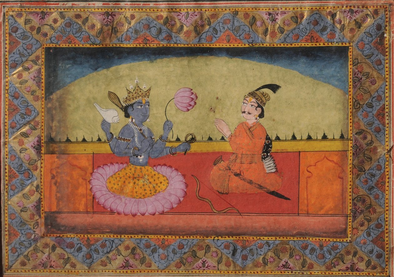 Raja Parikshit sentado em frente a Vishnu de Unbekannt Unbekannt