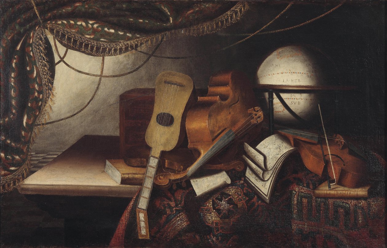Ainda vida com instrumentos musicais de Unbekannt Unbekannt