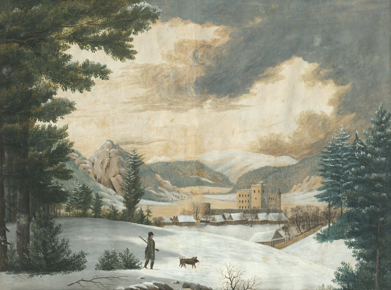 Paisagem do inverno com caçador de Unbekannt Unbekannt
