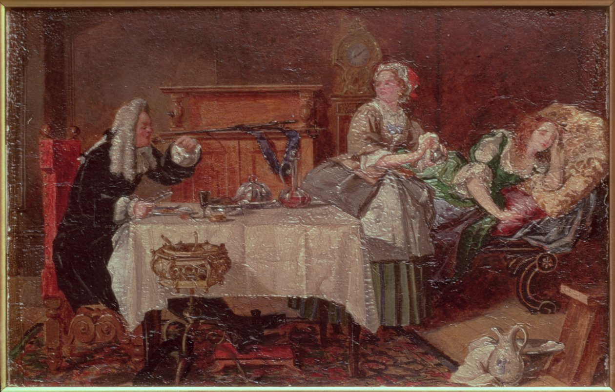 Uma cena de &39;Tartufo&39; de Molière, 1850 (óleo) de Unbekannt Unbekannt